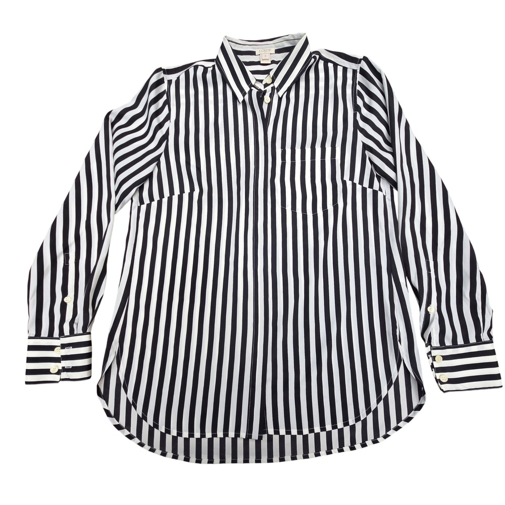 J.Crew Button Down Shirt Womens S Black White Excellent Striped E0881 Blouse
